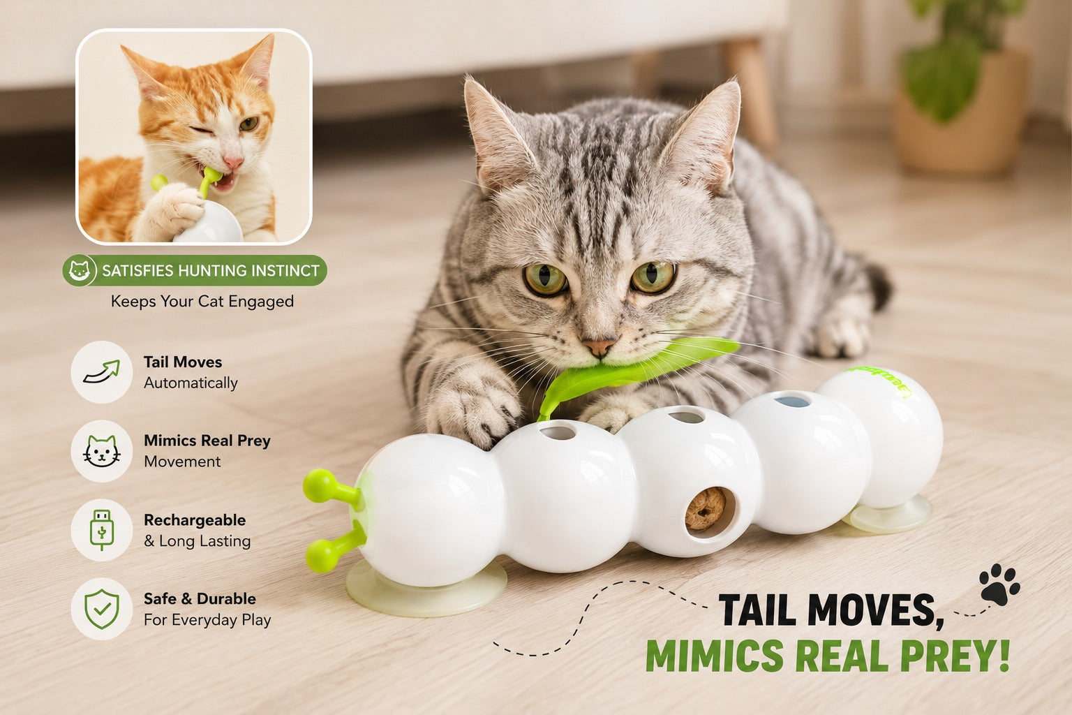 Motion-Activated Caterpillar Cat Toy